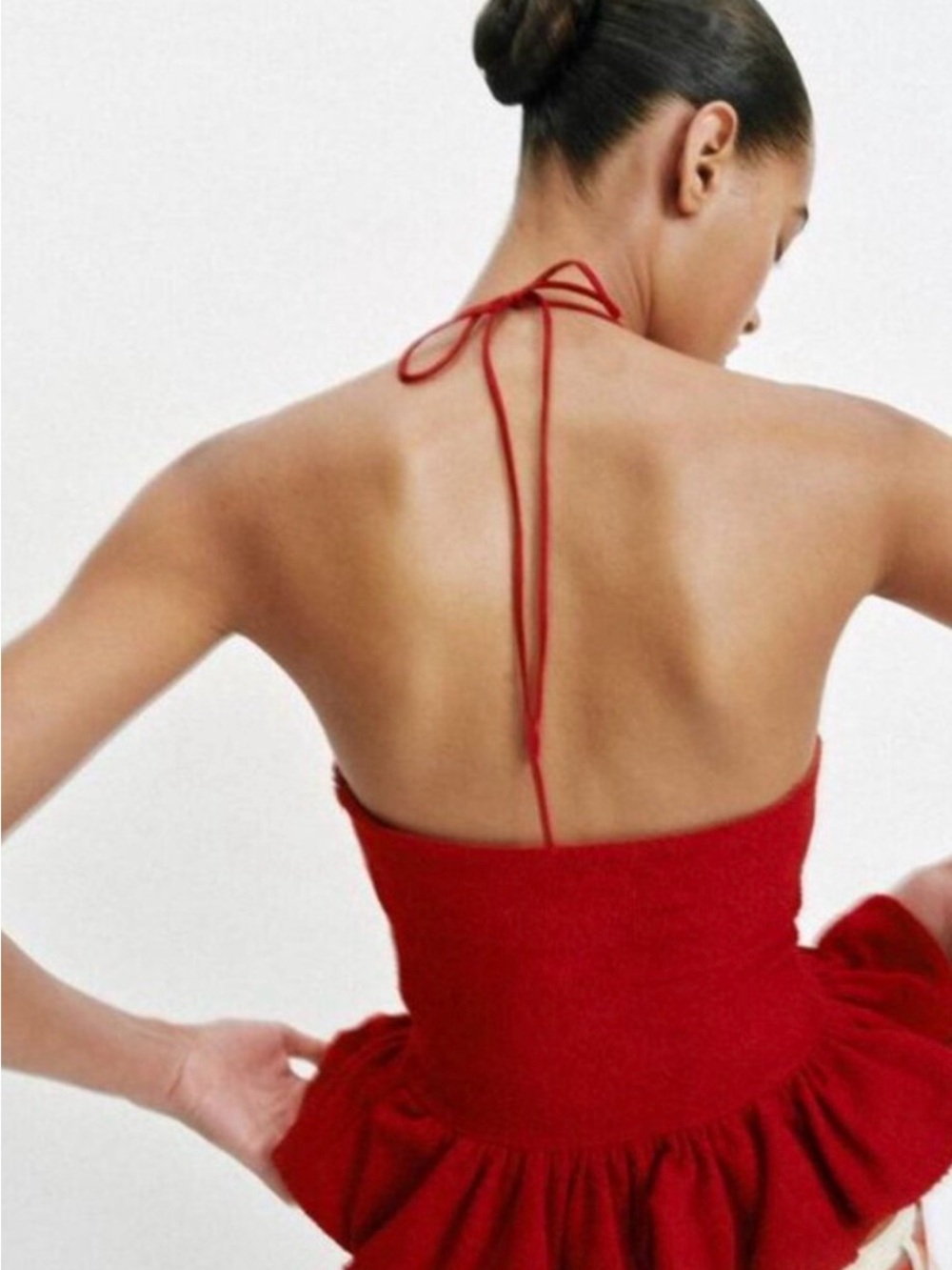 ZARA Red Halter Ruffle Bustier Top - Picture 2 of 3